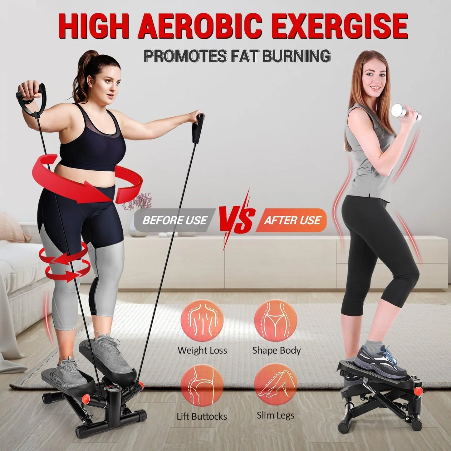 ACFITI Mini Steppers for Exercise at Home, Stair Steppers Machine with Super Quiet Design, Hydraulic Twist Stepper with Resistance Bands,Portable Home Exercise Equipment,330Lbs Weight Capacity